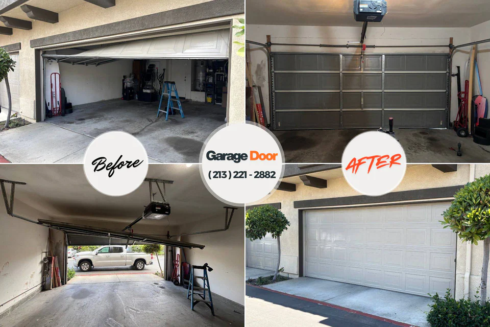 Before and after: garage door repair Guilford Center, CT